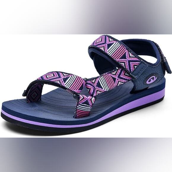 Purple & Black New Beach Sandals Adjustable Straps and Comfortable Size 8 - Picture 2 of 10